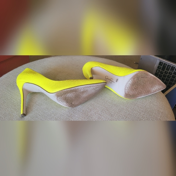 Jessica Simpson Praylee Sour Lemon Bright Yellow Lizard Pattern Stiletto Heels - Picture 4 of 6